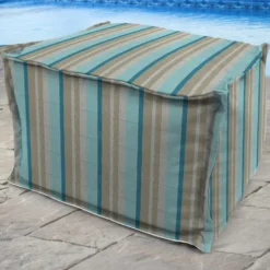 Jordan Manufacturing 20" Square Outdoor Bead Filled Pouf/Ottoman- Sunbrella GETAWAY MIST GLEN RAVEN