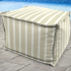 Jordan Manufacturing 20" Square Outdoor Bead Filled Pouf/Ottoman- Sunbrella CAST MIST GLEN RAVEN