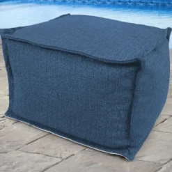 Jordan Manufacturing 20" Square Outdoor Bead Filled Pouf/Ottoman-HUSK TEXTURE CAPRI RICHLOOM