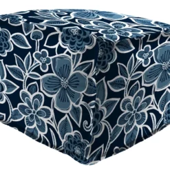 Jordan Manufacturing Custom Order Cushions 20" Square Outdoor Bead Filled Pouf/Ottoman-HALSEY NAVY RICHLOOM