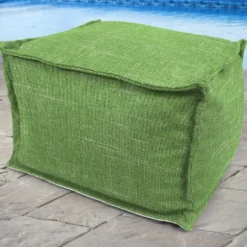 Jordan Manufacturing 20" Square Outdoor Bead Filled Pouf/Ottoman-TORY PALM RICHLOOM
