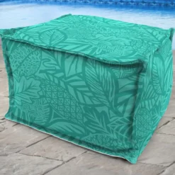 Jordan Manufacturing 20" Square Outdoor Bead Filled Pouf/Ottoman-MAVEN LAGOON Custom Order Cushions