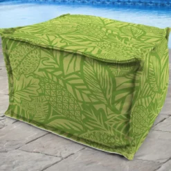 Jordan Manufacturing 20" Square Outdoor Bead Filled Pouf/Ottoman-MAVEN LEAF RICHLOOM
