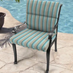 Jordan Manufacturing Outdoor French Edge Dining Chair Cushion- Sunbrella GETAWAY MIST GLEN RAVEN