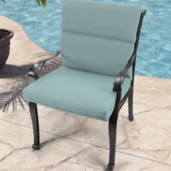 Jordan Manufacturing Outdoor French Edge Dining Chair Cushion- Sunbrella SHORE LINEN GLEN RAVEN