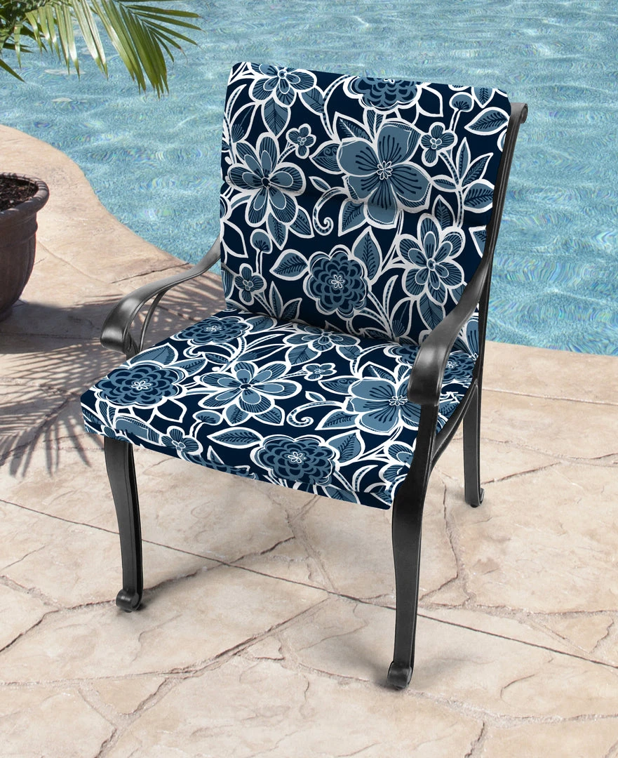 Jordan Manufacturing Outdoor French Edge Dining Chair Cushion-HALSEY NAVY RICHLOOM Custom Order Cushions 2 Jordan Manufacturing Outdoor French Edge Dining Chair Cushion-HALSEY NAVY RICHLOOM Custom Order Cushions