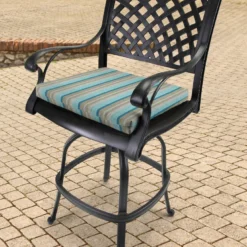 Jordan Manufacturing Set Of 2 Outdoor French Edge Seat Cushions- Sunbrella GETAWAY MIST GLEN RAVEN Custom Order Cushions