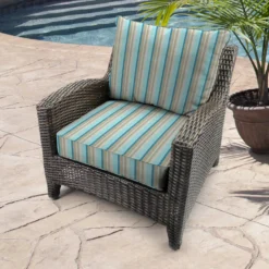 Jordan Manufacturing Custom Order Cushions Outdoor 2PC Deep Seat Chair Cushion- Sunbrella GETAWAY MIST GLEN RAVEN