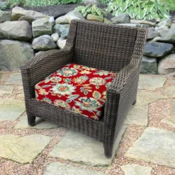 Jordan Manufacturing Outdoor Boxed Edge Deep Seat Cushion-DAELYN CHERRY RICHLOOM Custom Order Cushions