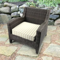 Jordan Manufacturing Outdoor Boxed Edge Deep Seat Cushion- Sunbrella CAST MIST GLEN RAVEN
