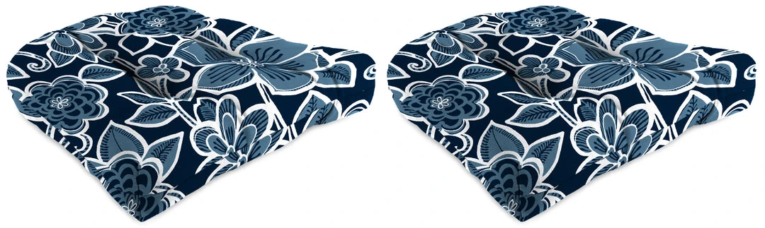 Jordan Manufacturing Set Of 2 Outdoor 18" Wicker Chair Cushions-HALSEY NAVY RICHLOOM 1 Jordan Manufacturing Set Of 2 Outdoor 18" Wicker Chair Cushions-HALSEY NAVY RICHLOOM