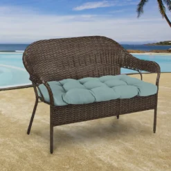 Jordan Manufacturing Outdoor 44" Wicker Loveseat Cushion-Sunbrella SHORE LINEN GLEN RAVEN Custom Order Cushions
