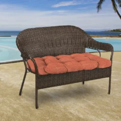 Jordan Manufacturing Custom Order Cushions Outdoor 44" Wicker Loveseat Cushion-TORY SUNSET RICHLOOM