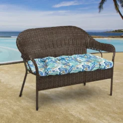 Jordan Manufacturing Custom Order Cushions Outdoor 44" Wicker Loveseat Cushion-BALLYFIN BAY BLUE RICHLOOM