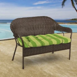 Jordan Manufacturing Outdoor 44" Wicker Loveseat Cushion-PREVIEW LEAF RICHLOOM