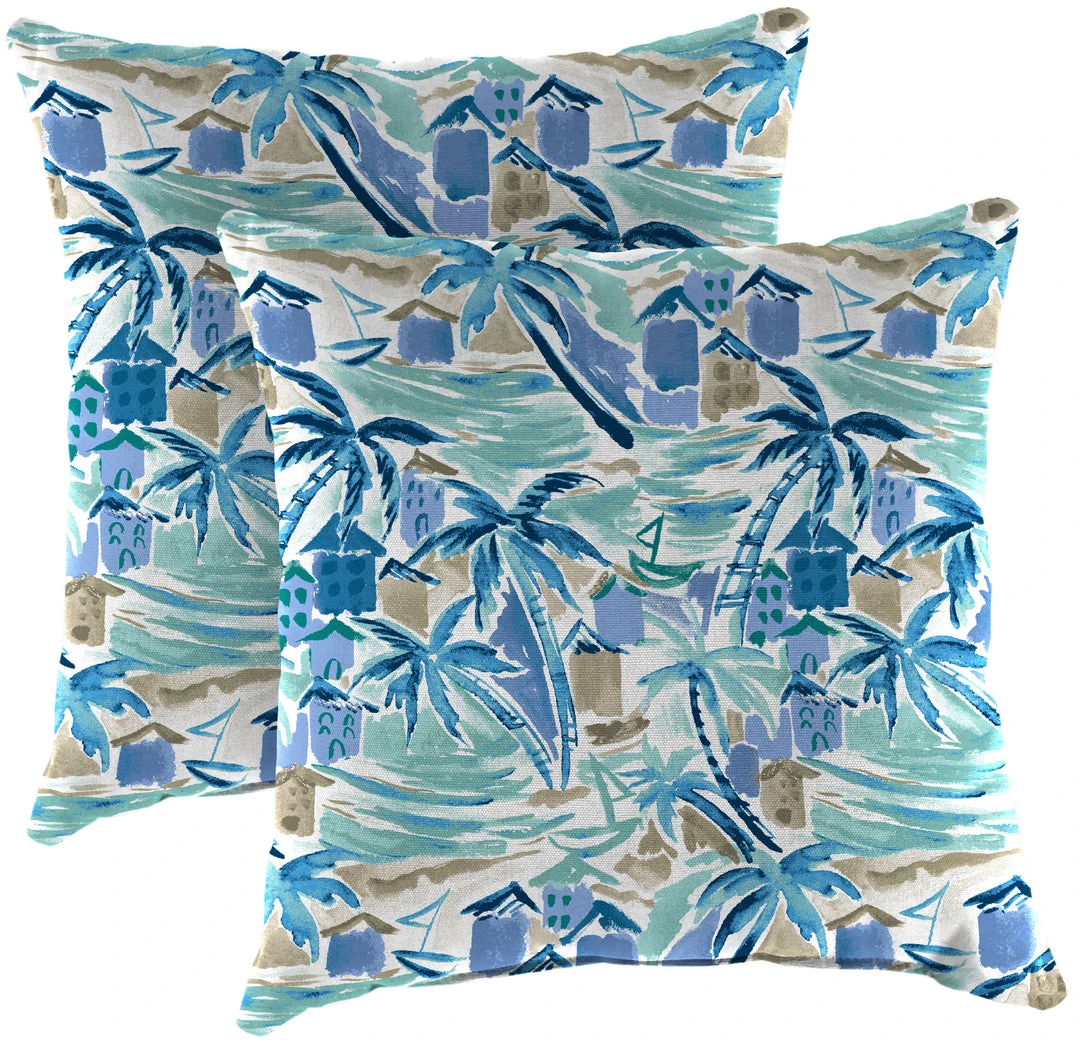 Jordan Manufacturing Custom Order Cushions Outdoor 16" Accessory Throw Pillows, Set Of 2-BALLYFIN BAY BLUE RICHLOOM 1 Jordan Manufacturing Custom Order Cushions Outdoor 16" Accessory Throw Pillows, Set Of 2-BALLYFIN BAY BLUE RICHLOOM
